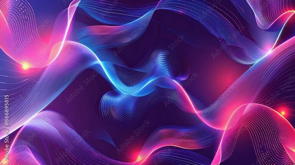 Fototapeta premium Abstract background with flowing neon pink and blue waves. Futuristic, vibrant, and dynamic design.