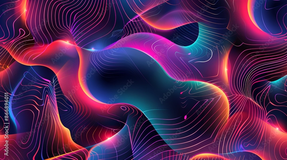 Fototapeta premium Abstract Colorful Waves Background. Vibrant Neon Colors and Fluid Lines, Digital Art, Modern and Dynamic Design