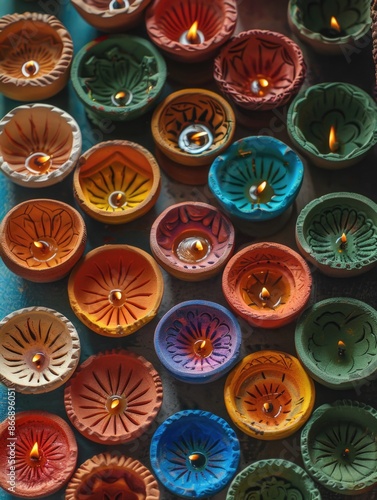 Small colorful candles on table