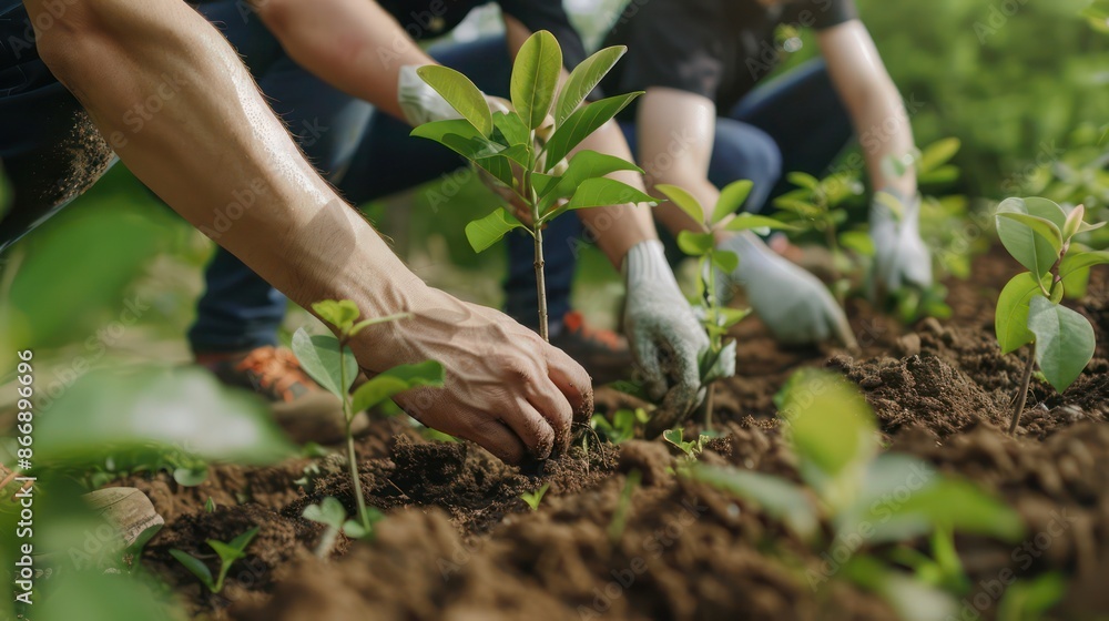 team of colleagues planting trees in a company-sponsored environmental initiative team of colleagues planting trees in a company-sponsored environmental initiative