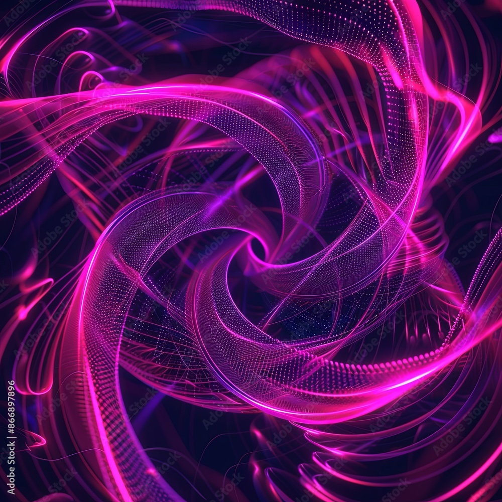 Obraz premium Abstract swirling pink and purple neon light trails. Concept of energy, technology, music, and digital art.