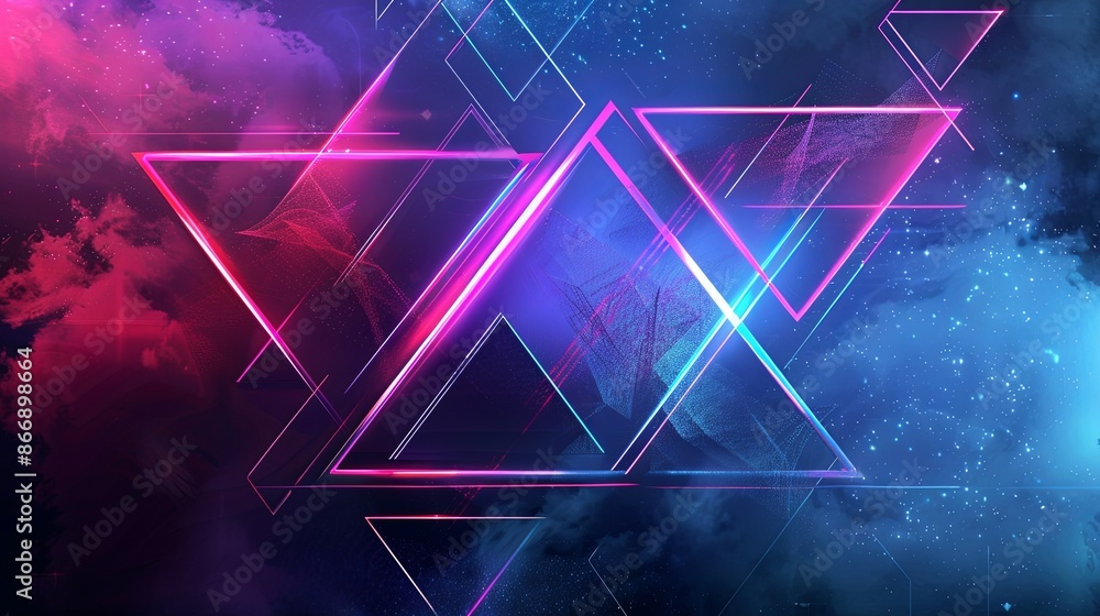 Naklejka premium Abstract Neon Triangles Background. Futuristic, Geometric Design