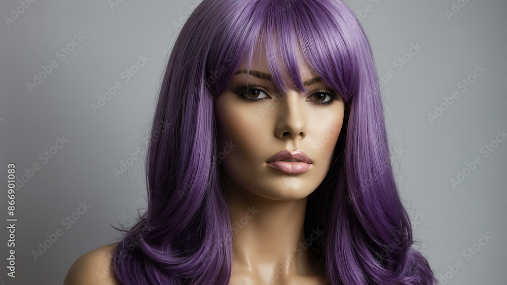 realistic photography of purple long hair wig in a man background realistic photography of purple long hair wig in a man background