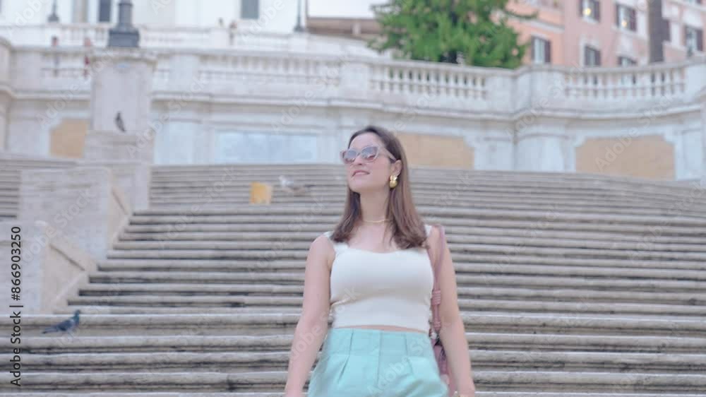 Woman traveler in Rome, Italy. View of empty piazza di Spagna, relax in a popular tourist square Plaza de Espana. Female explore overlooking the city in Roma on a sunny summer day
Woman traveler in Rome, Italy. View of empty piazza di Spagna, relax in a popular tourist square Plaza de Espana. Female explore overlooking the city in Roma on a sunny summer day