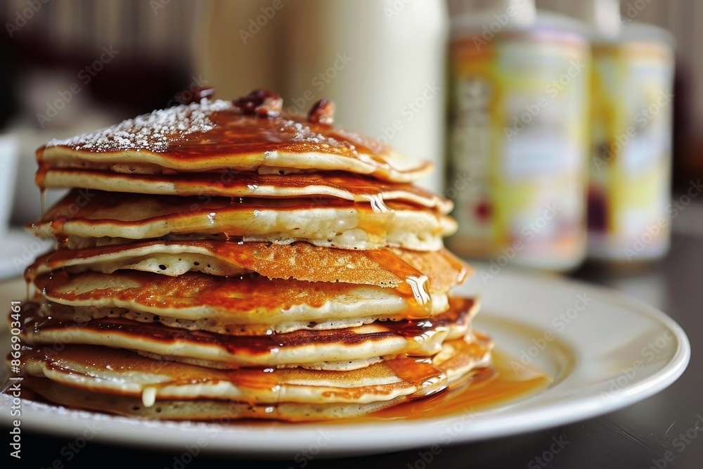 A stack of tasty pancakes on a plate. A stack of tasty pancakes on a plate.