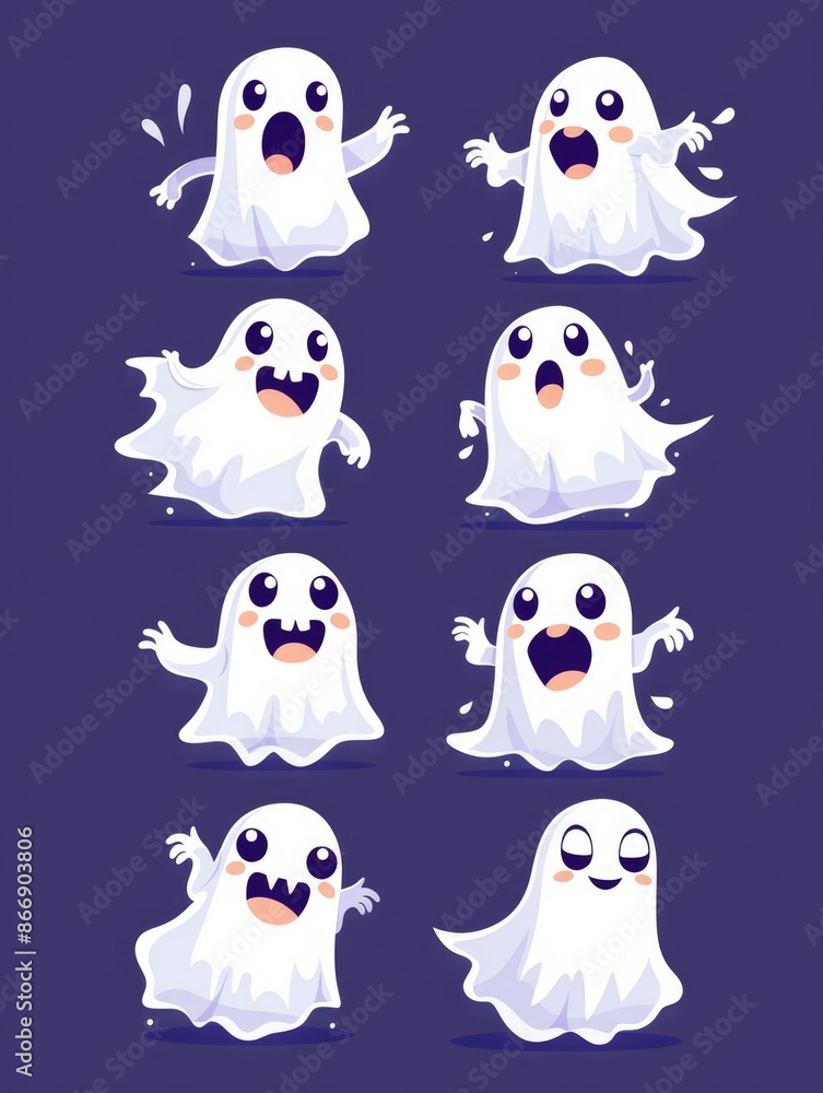 Cartoon ghosts with various facial expressions Cartoon ghosts with various facial expressions