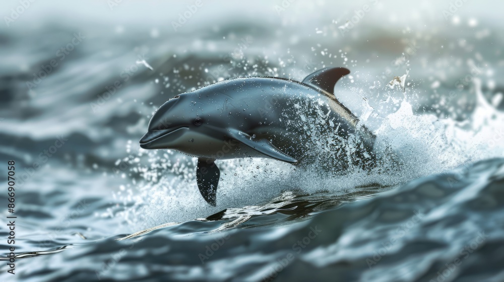 Obraz premium Vaquita jumping out of water, porpoise species in the ocean. Marine mammal on the edge of extinction
