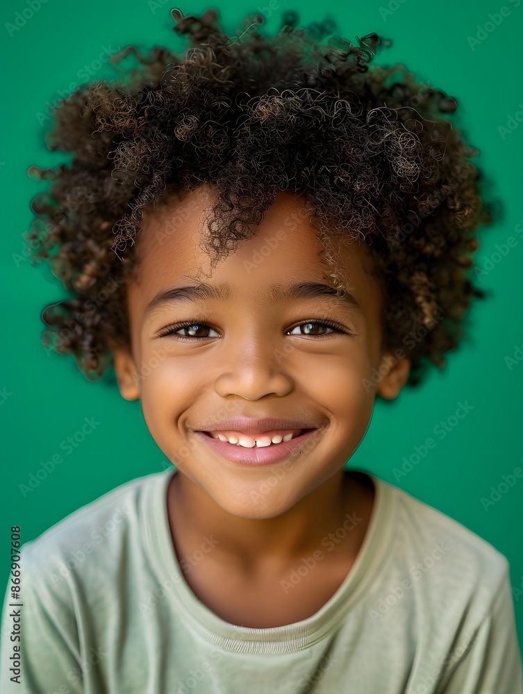 close up portrait of smiling african american boy with curly hair, isolated on green background close up portrait of smiling african american boy with curly hair, isolated on green background