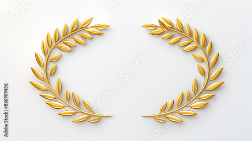 Golden laurel wreath symbol on a white background.