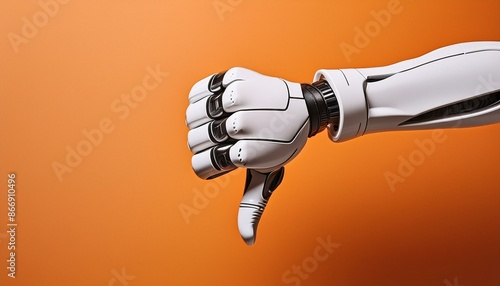 Robot Hand Giving Thumbs Down on Orange Background