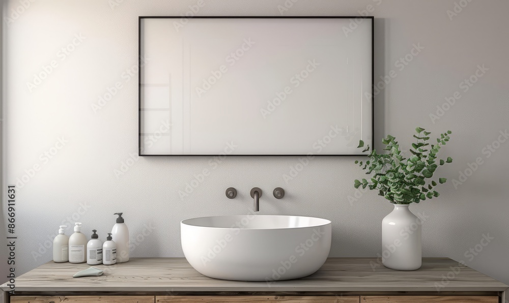 Modern bathroom with an empty frame above the vanity Modern bathroom with an empty frame above the vanity