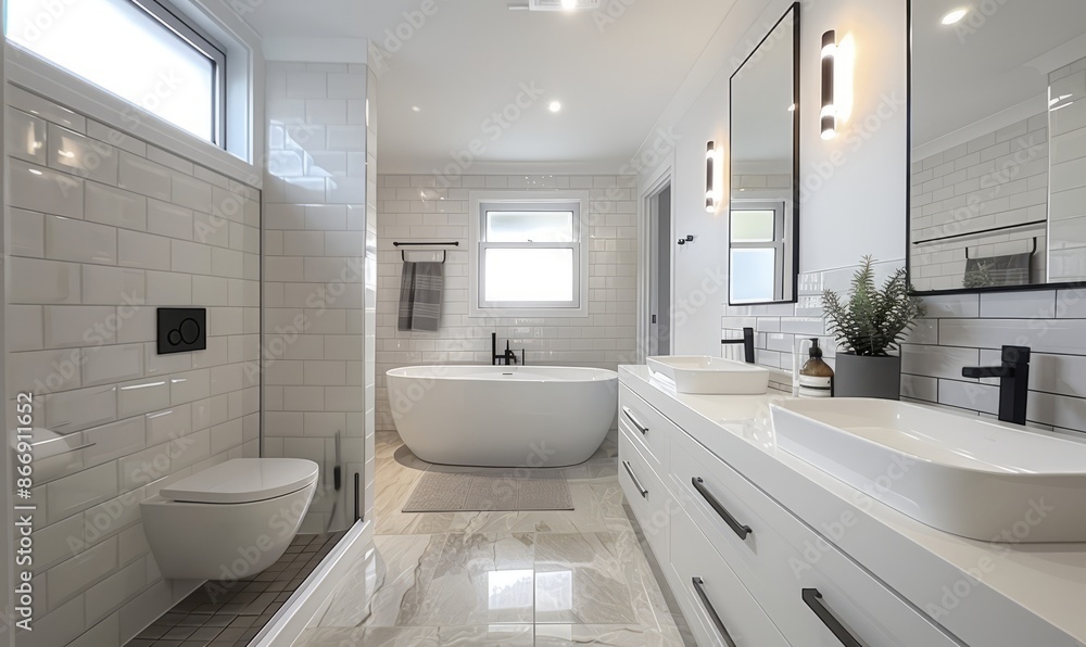 Serene bathroom with a blank frame above the vanity Serene bathroom with a blank frame above the vanity