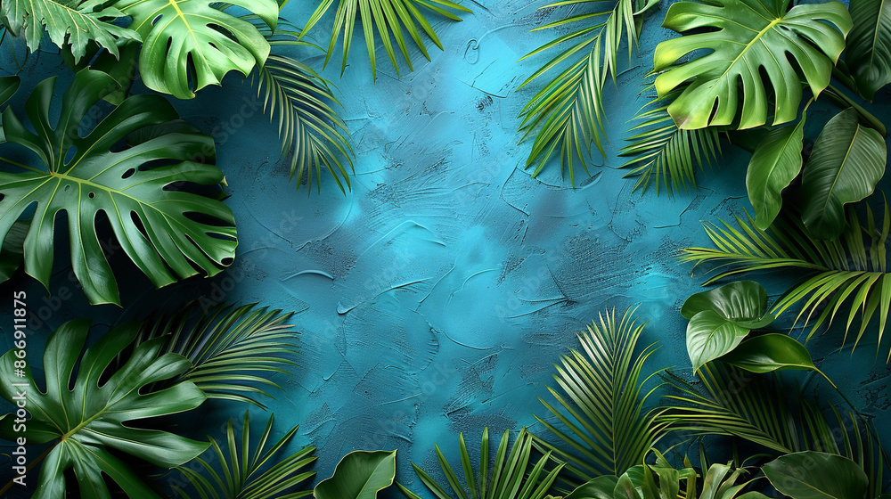 Fototapeta premium Tropical Palm leaves. Summer exotic trendy background with place for text