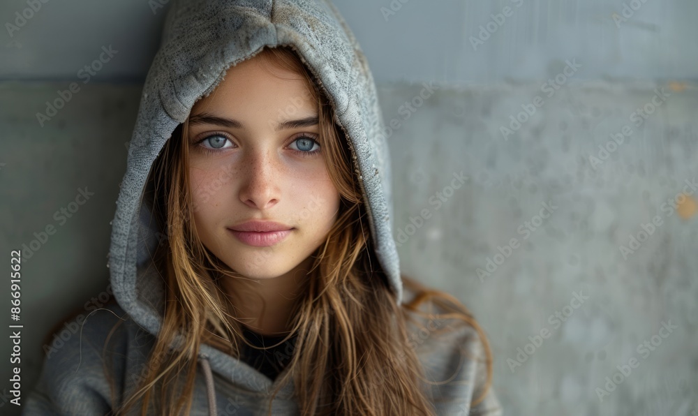 Teen girl with a hoodie, looking casual Teen girl with a hoodie, looking casual