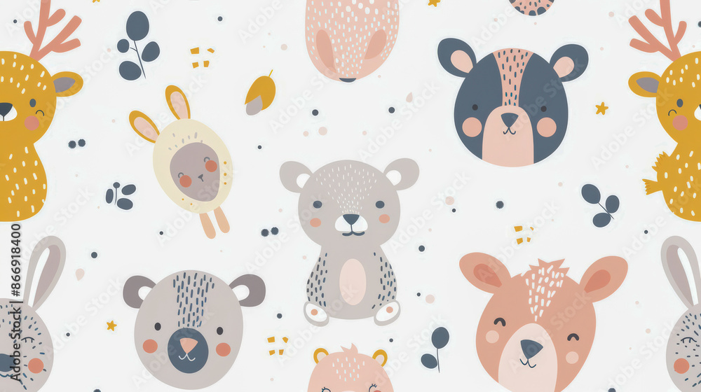 Obraz premium A minimalist pattern with animals for children in subtle colors