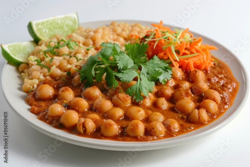 Exquisite Chana Masala on Fluffy Couscous with a Squeeze of Lime