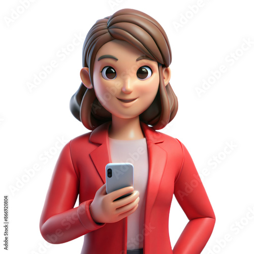 3D Cartoon Businesswoman Using Smartphone