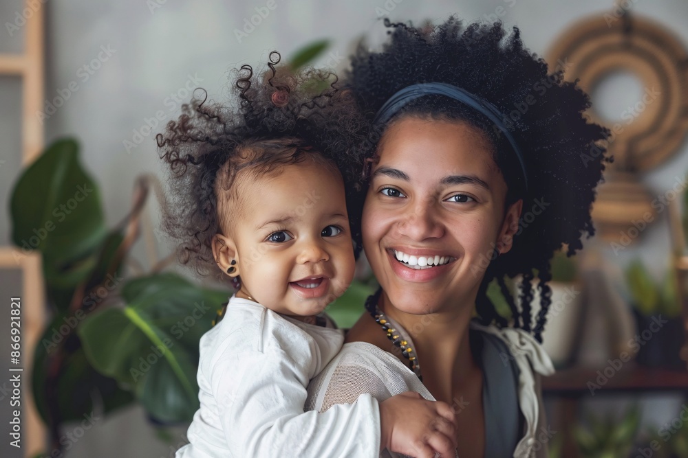 Fototapeta premium Smiling dark-skinned nanny at work, showcasing warmth and professionalism