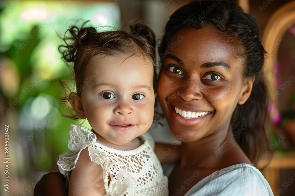 Smiling dark-skinned nanny at work, showcasing warmth and professionalism Smiling dark-skinned nanny at work, showcasing warmth and professionalism