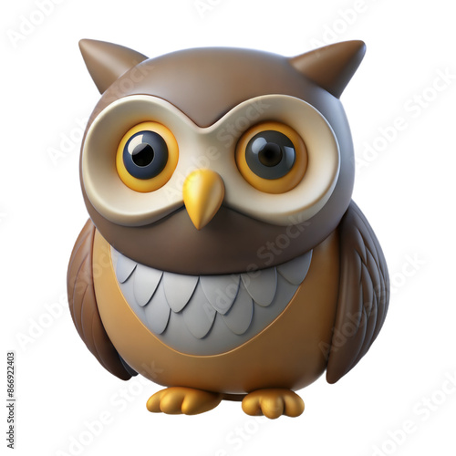 3D Cartoon Owl Rendered In Brown and Yellow photo