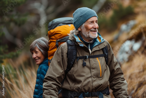 Wallpaper Mural Senior Couple Hiking Through Autumn Woods Torontodigital.ca