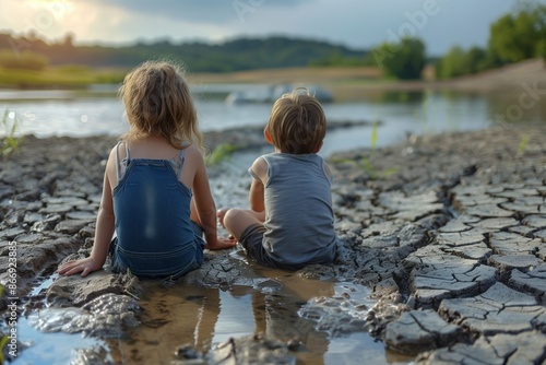 Youth Witnessing River Drying During Summer Drought