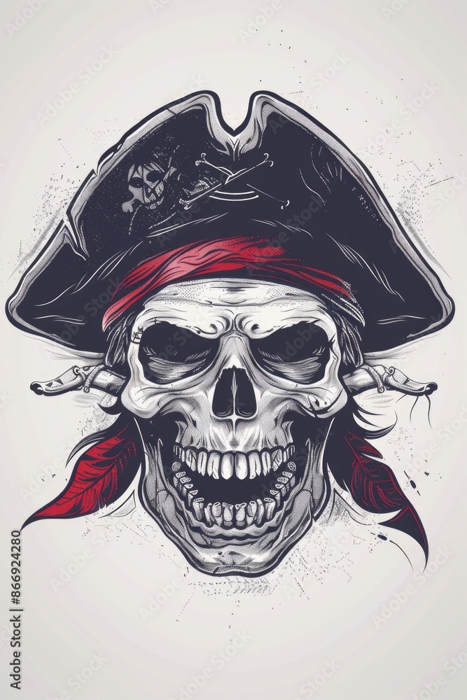 Fototapeta premium Pirate skull with hat and bandana