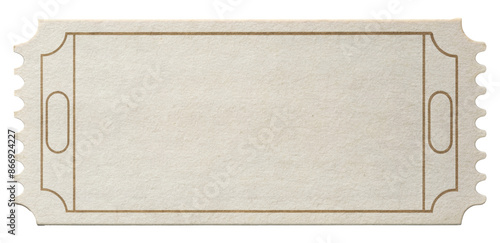 Blank vintage ticket with textured paper isolated on transparent background