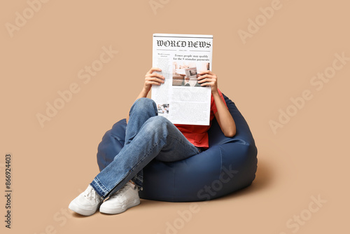 Woman in beanbag chair with...