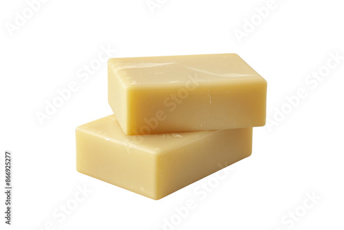 Two bars of plain, ivory soap stacked on top of each other. isolated on a white background, transparent background.