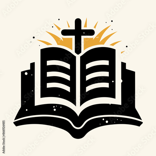 bible, open, vector, isolated, holy, icon, 3d, old, cross, book, religious, background, catholic, page, Christianity silhouette vector art illustration