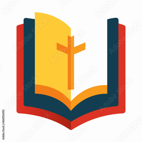 bible, open, vector, isolated, holy, icon, 3d, old, cross, book, religious, background, catholic, page, Christianity silhouette vector art illustration