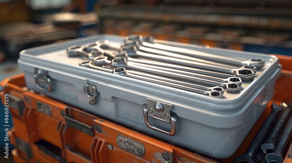 A maintenance toolbox with wrenches, screwdrivers, and other tools. Generative AI. A maintenance toolbox with wrenches, screwdrivers, and other tools. Generative AI.