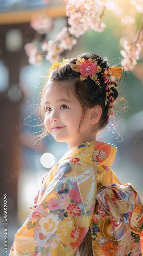 Japanese child with a colorful kimono, looking joyful Japanese child with a colorful kimono, looking joyful