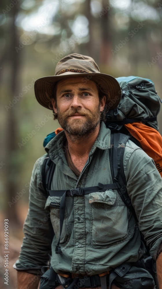 Australian man with hiking gear, looking adventurous Australian man with hiking gear, looking adventurous