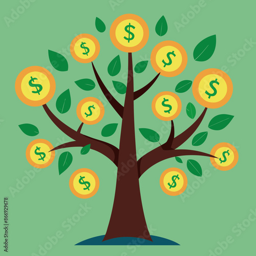 money tree silhouette vector art illustration