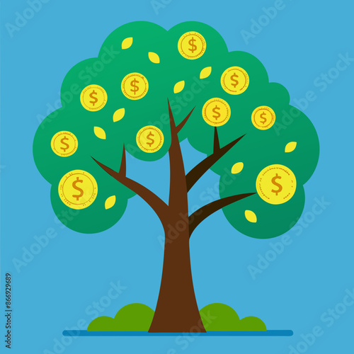 money tree silhouette vector art illustration