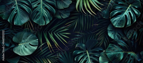 Wallpaper Mural Dark Background with Tropical Palm Leaves Torontodigital.ca