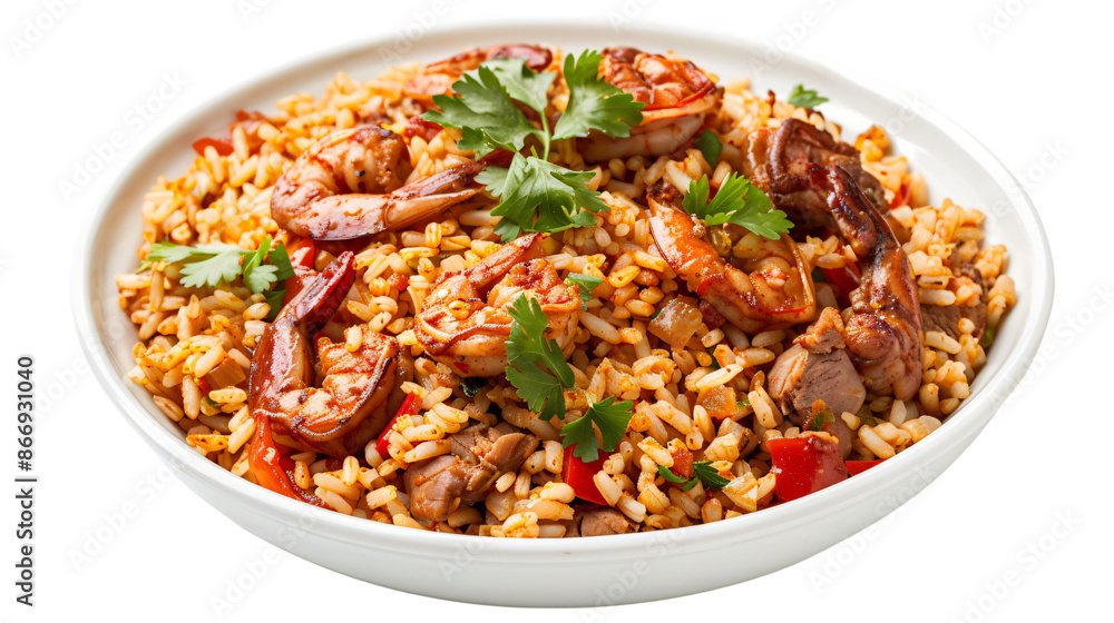 Shrimp fried rice dish on transparent background Shrimp fried rice dish on transparent background