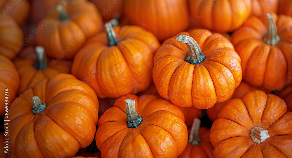 Large pile orange pumpkins stacked together, background blurred to highlight detailed textures Large pile orange pumpkins stacked together, background blurred to highlight detailed textures