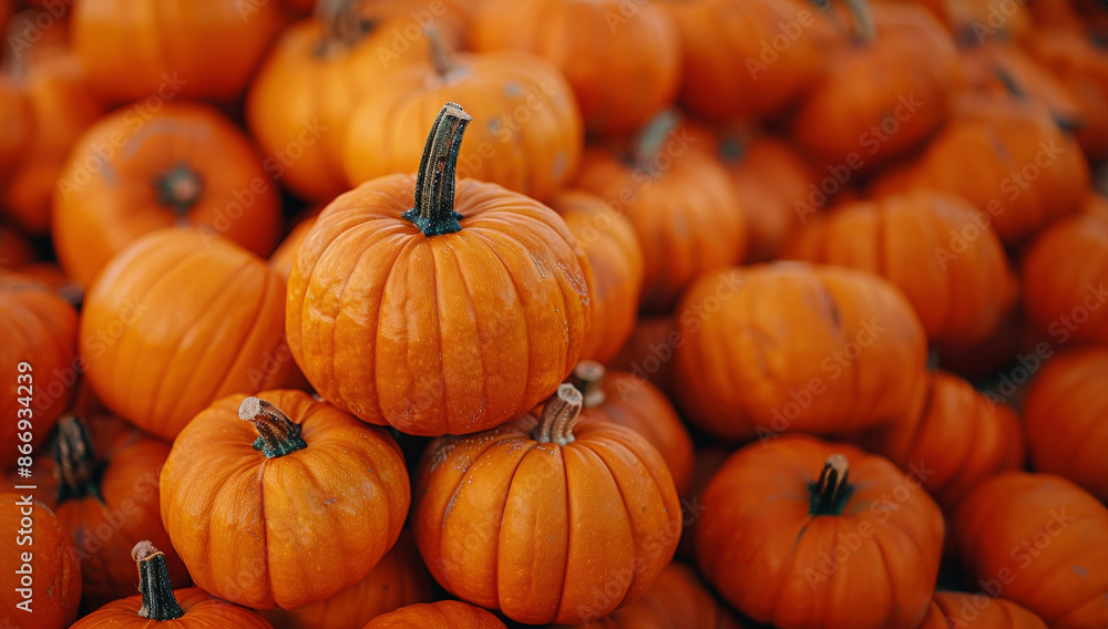 Large pile orange pumpkins stacked together, background blurred to highlight detailed textures Large pile orange pumpkins stacked together, background blurred to highlight detailed textures