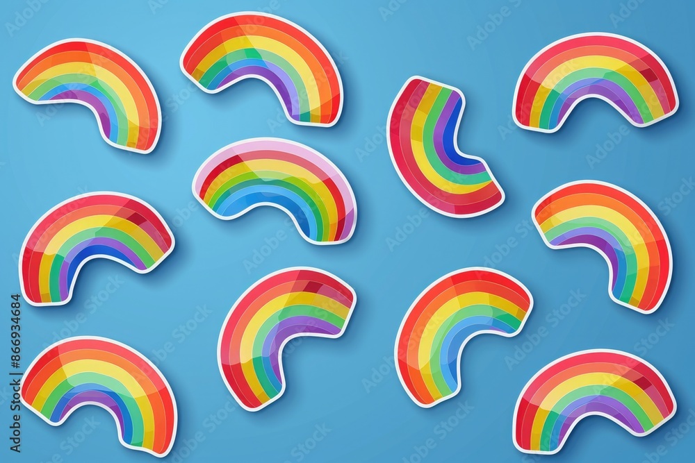 Obraz premium Rainbow stickers on blue background