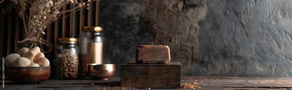 Handmade soap with natural ingredients on wooden block Handmade soap with natural ingredients on wooden block