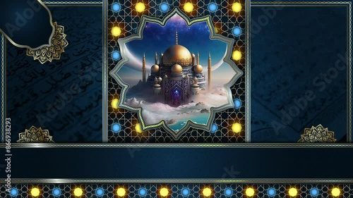 luxury arabic islamic Background , muslim design for Holy Quran recitations template , Gold motionlight looping smoothly , 4K mosque loop animation photo