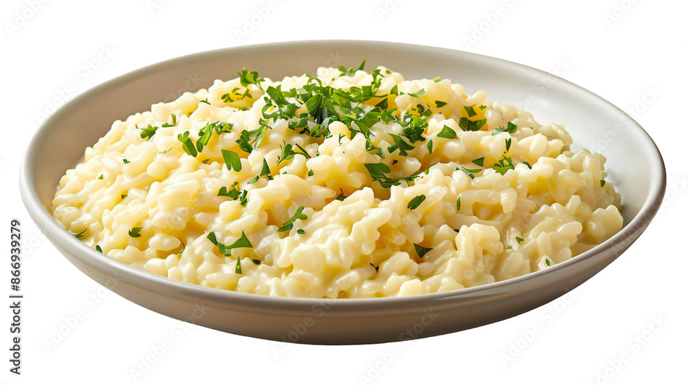 Creamy risotto with fresh herbs on transparent background Creamy risotto with fresh herbs on transparent background