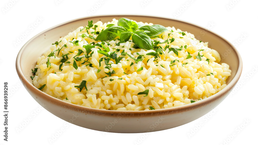 Fresh cooked risotto with basil on transparent background Fresh cooked risotto with basil on transparent background