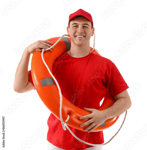 Male lifeguard with ring bu...