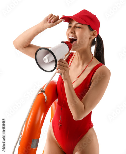 Female lifeguard with ring ...