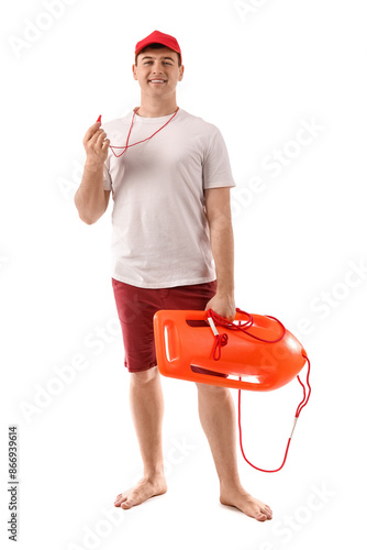 Male lifeguard with rescue ...