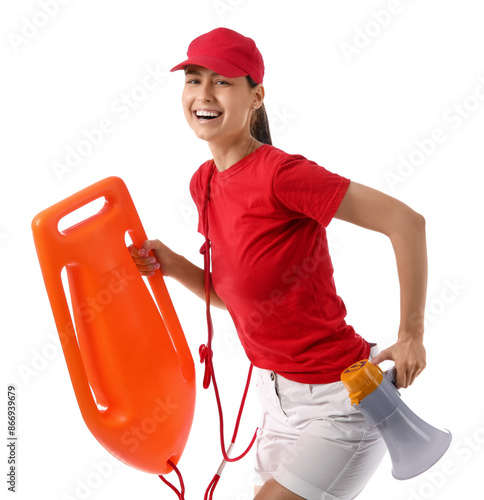 Female lifeguard with rescu...